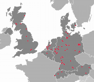 Die europaweit 66 Standorte von Sport-Tiedje