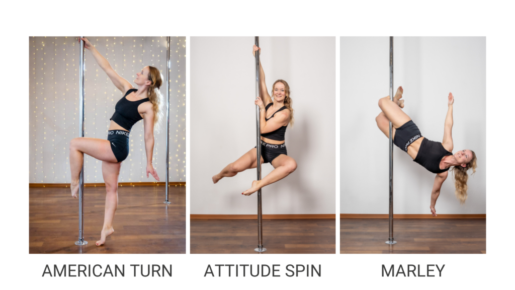 Distintas posturas de Pole Dance